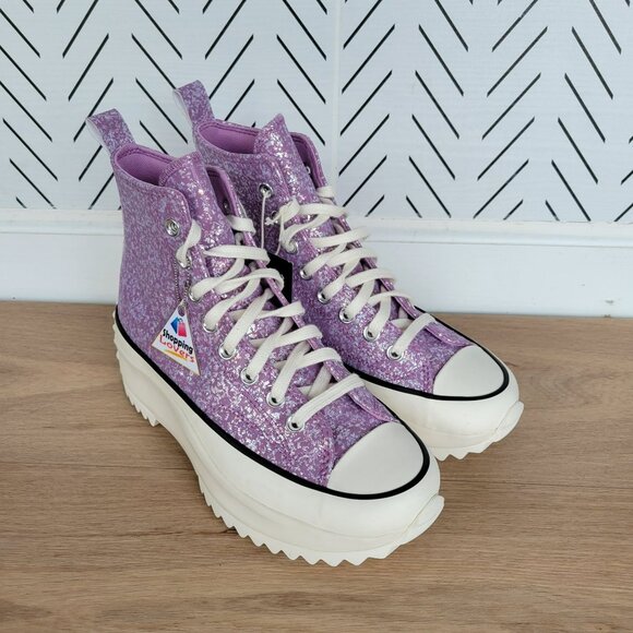 ⭐Converse Run Star Hike Hi Platform 7.5 Men Shoes Sneaker Purple Glitter A10096C - Picture 2 of 9